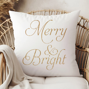 Merry & Bright - Guld och vit julklapp Kudde