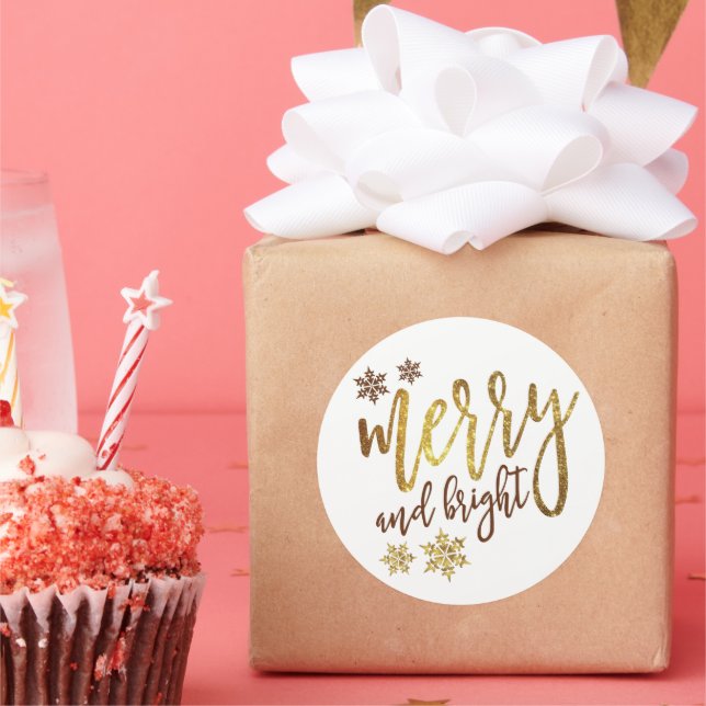 Merry & Bright, Guld White Runt Klistermärke (Part)