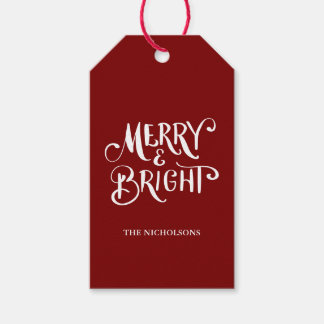 Merry & Bright Handskriftlig skript Red Presentetikett