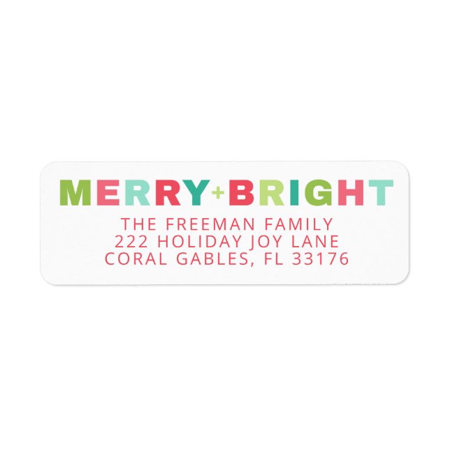 Merry + Bright Helgdag Address Label Returadress Etikett (Framsidan)