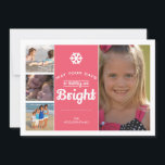 Merry Bright Helgdag Photo jul Collage Rosa Julkort<br><div class="desc">Märk och ljusa fotokort för Helgdag med ord "kan dina dagar vara trevliga och ljusa" och en fotosamlingsmall på 4 (4) bilder, med lycklig barn som leker och leker på stranden. Den moderna designen är uppbyggd i en textruta för lodrät (skarp bakgrund för rosa) och har böjd text och vit...</div>