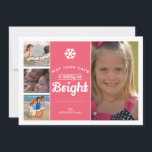 Merry Bright Helgdag Photo jul Collage Rosa Julkort<br><div class="desc">Märk och ljusa fotokort för Helgdag med ord "kan dina dagar vara trevliga och ljusa" och en fotosamlingsmall på 4 (4) bilder, med lycklig barn som leker och leker på stranden. Den moderna designen är uppbyggd i en textruta för lodrät (skarp bakgrund för rosa) och har böjd text och vit...</div>