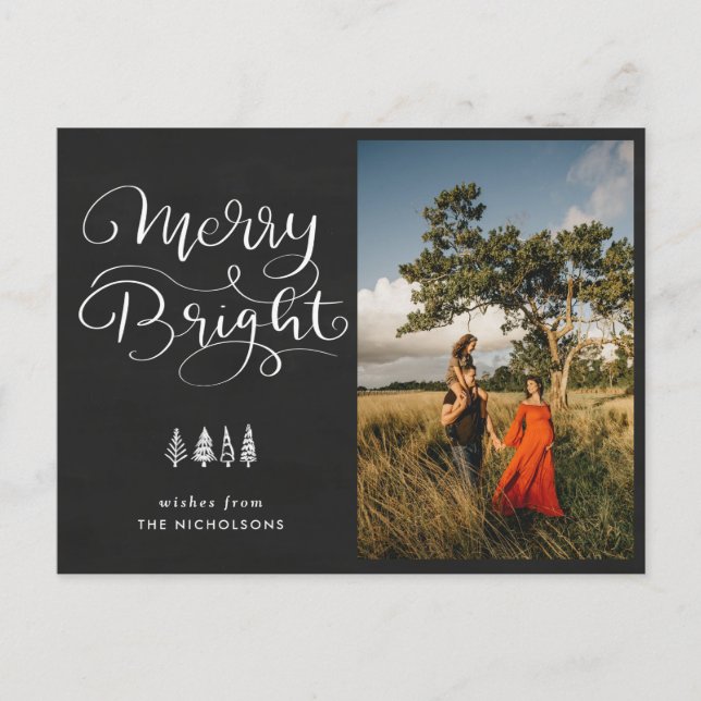 Merry Bright Holiday Chalkboard Script Photo Vykort (Framsida)