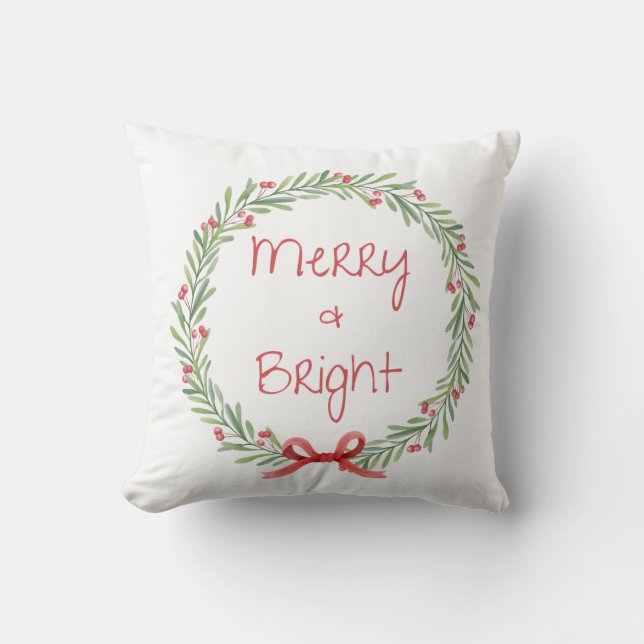 Merry & Bright Holiday Pillow Kudde (Framsida)