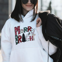 Merry & Bright Hoodie – Julbelysning & Träd