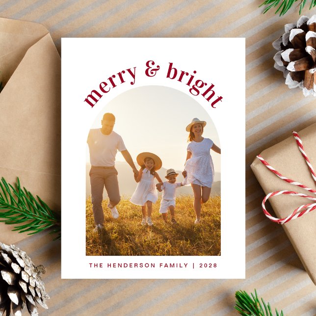 Merry Bright jul Arch Photo Helg Vykort (Share the love and warmth of the season with your personalized photo Christmas card)