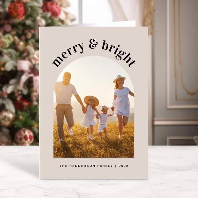 Merry Bright jul Arch Photo Helgkort (This holiday season, let your family's smiles and heartwarming memories shine on our arch photo card)