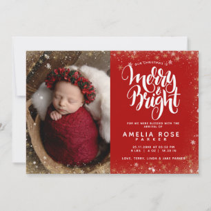 Merry Bright jul Baby Photo Snowflake Birth Meddelande