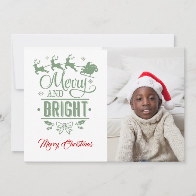 Merry & Bright /jul Citat/2-sidig/vit Julkort (Framsida)