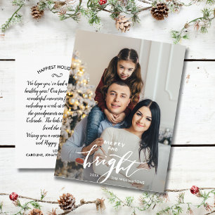 Merry Bright Jul Hand Lettered Family Photo Vykort