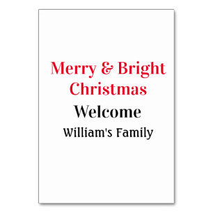 Merry Bright jul - lägg till familj namn välkommen Bordsnummer