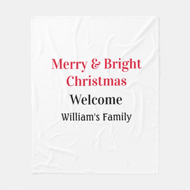 Merry Bright jul - lägg till familj namn välkommen Fleecefilt (Framsidan)