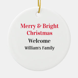 Merry Bright jul - lägg till familj namn välkommen Julgransprydnad Keramik