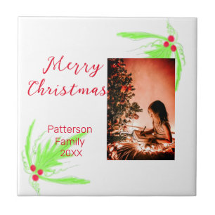 Merry Bright jul - lägg till familj namn välkommen Kakelplatta