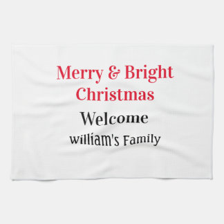 Merry Bright jul - lägg till familj namn välkommen Kökshandduk