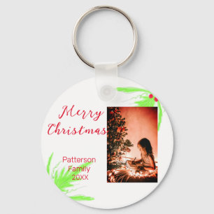 Merry Bright jul - lägg till familj namn välkommen Nyckelring