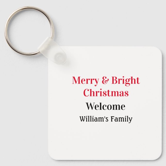 Merry Bright jul - lägg till familj namn välkommen Nyckelring (Framsida)