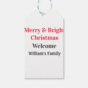 Merry Bright jul - lägg till familj namn välkommen Presentetikett