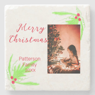 Merry Bright jul - lägg till familj namn välkommen Stenunderlägg