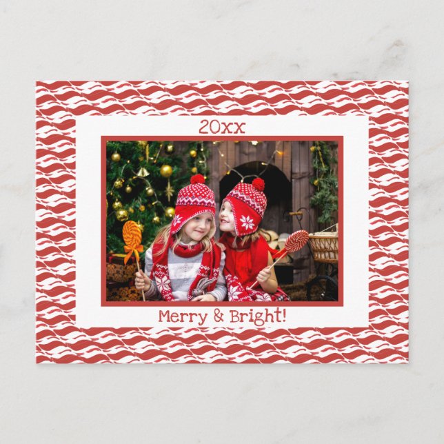 Merry Bright jul Photo Candy cane Red White Helg Vykort (Framsida)