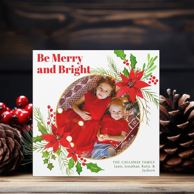 Merry & Bright jul Poinsettia Photo Magnet (Skapare uppladdad)