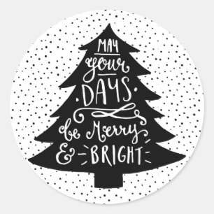 Merry & Bright Julgran Helgdag Sticker Runt Klistermärke