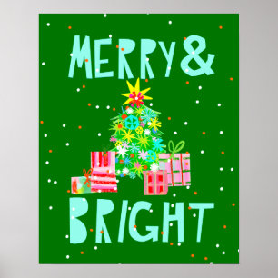 Merry & Bright Julgran Poster