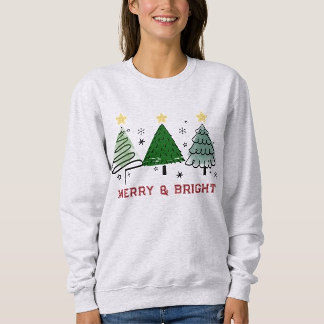 Merry & Bright Julgran Sweatshirt T Shirt (Framsida)