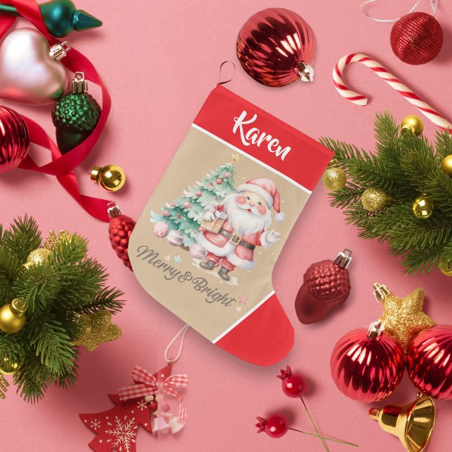 Merry & Bright Jultomten Red-jul Stor Julstrumpa (Merry & Bright Santa Claus Red Christmas Large Christmas Stocking)