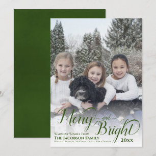 Merry & Bright Kalligrafi Skrift Grönt Foto Julkort