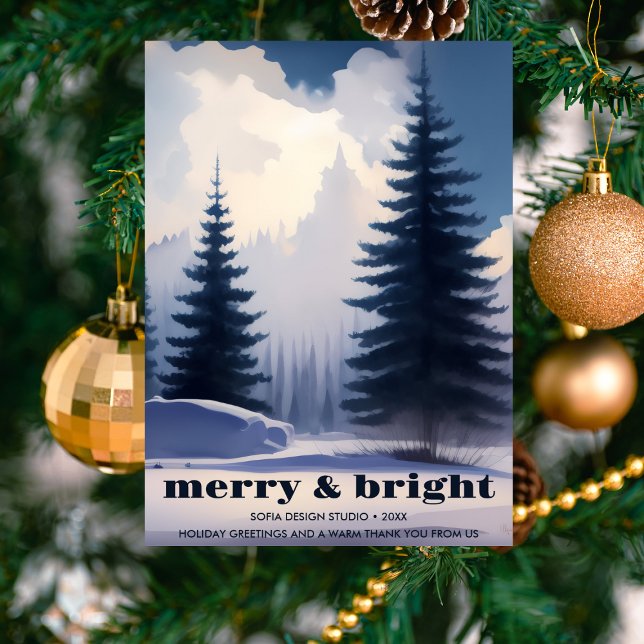 Merry & Bright l Forest Blue Träd Business Julkort (Skapare uppladdad)