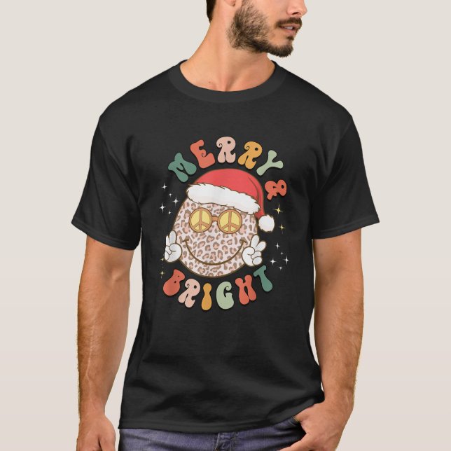 Merry Bright Leopard Mönster Smile Ansikte Santa H T Shirt (Framsida)