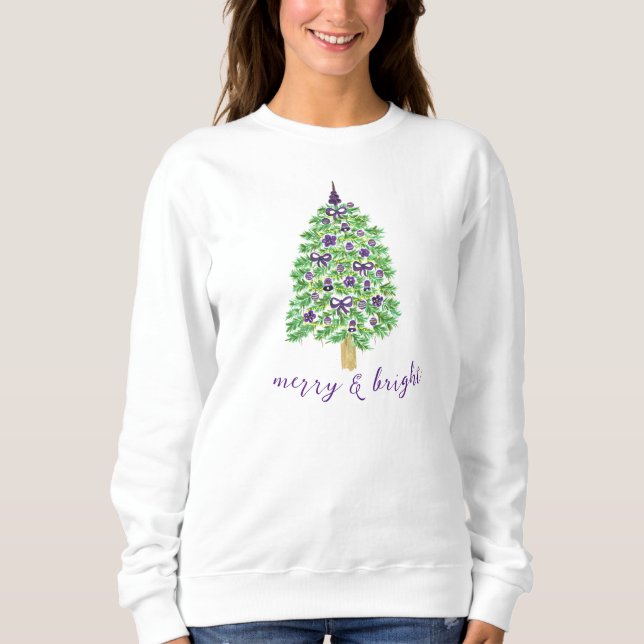 Merry & Bright Lila Julgran Sweatshirt T Shirt (Framsida)