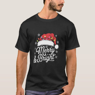 Merry Bright Ljus Red Santa Hat Julafton Family Ma T Shirt