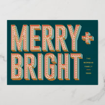 Merry + Bright Marquee Foil Helgdag Card - Teal