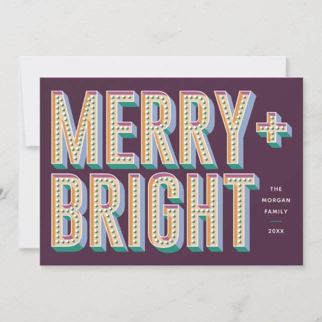Merry + Bright Marquee Helgdag Card - Lila Julkort (Framsida)