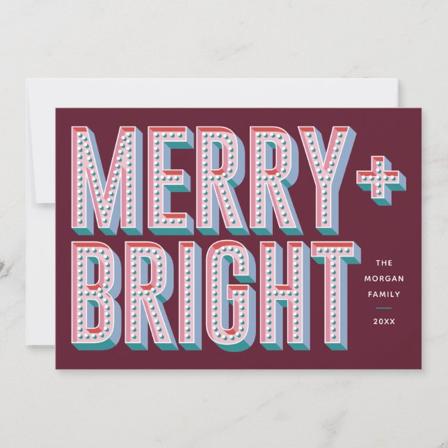 Merry + Bright Marquee Helgdag Card - Red Julkort (Framsida)