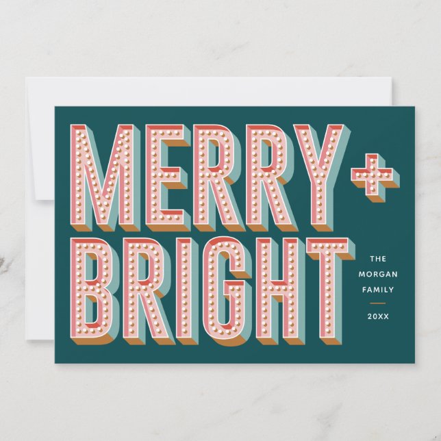 Merry + Bright Marquee Helgdag Card - Teal Julkort (Framsida)