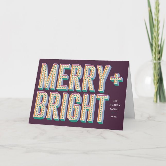 Merry + Bright Marquet Greeting Card - Lila Inbjudan (Framsida)