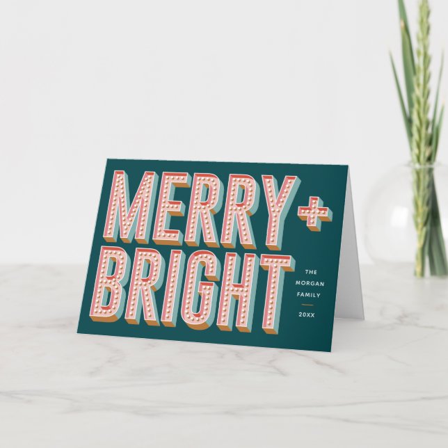 Merry + Bright Marquet Greeting Card - Teal Inbjudan (Framsida)