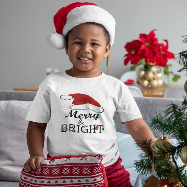 Merry & Bright med jultomten jul, ZSPG T Shirt (Merry & Bright with Santa Hat Christmas, ZSPG Toddler T-shirt)