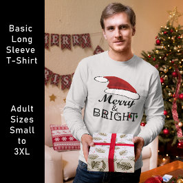 Merry & Bright med Santa Hat, ZSSPG-Långärmad T Shirt