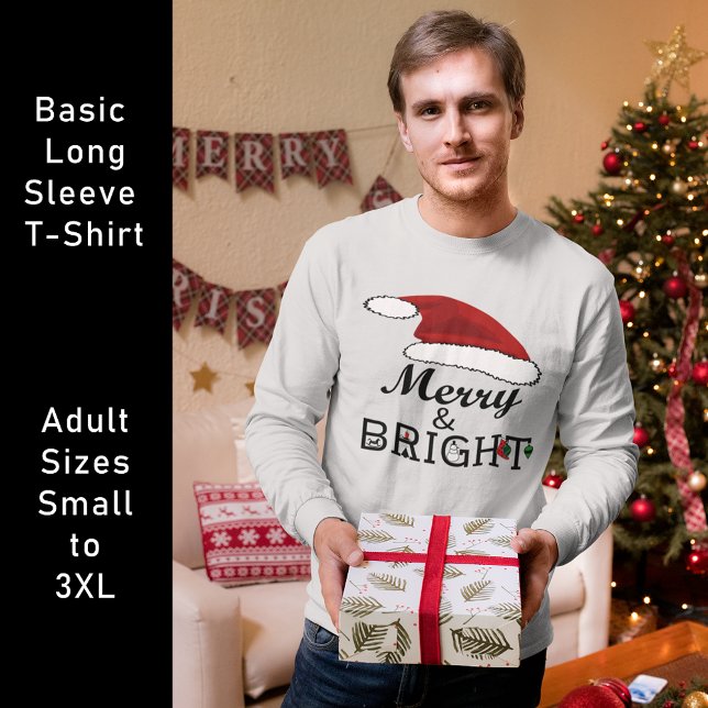 Merry & Bright med Santa Hat, ZSSPG-Långärmad T Shirt (Merry & Bright with Santa Hat, ZSSPG Long Sleeve T-Shirt)