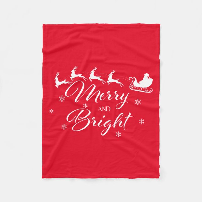 Merry & Bright med Santa & Sleigh Fleecefilt (Framsidan)