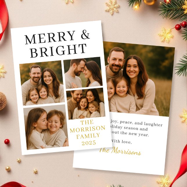 Merry & Bright Minimal Luxury Photo Helgdag Card Inbjudningar (Skapare uppladdad)