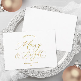 Merry & Bright Minimalist Gold Script Christmas Julkort