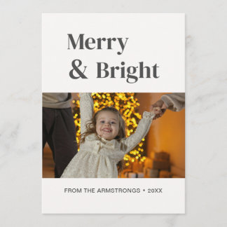 Merry & Bright Minimalist White & Grått Photo Julkort