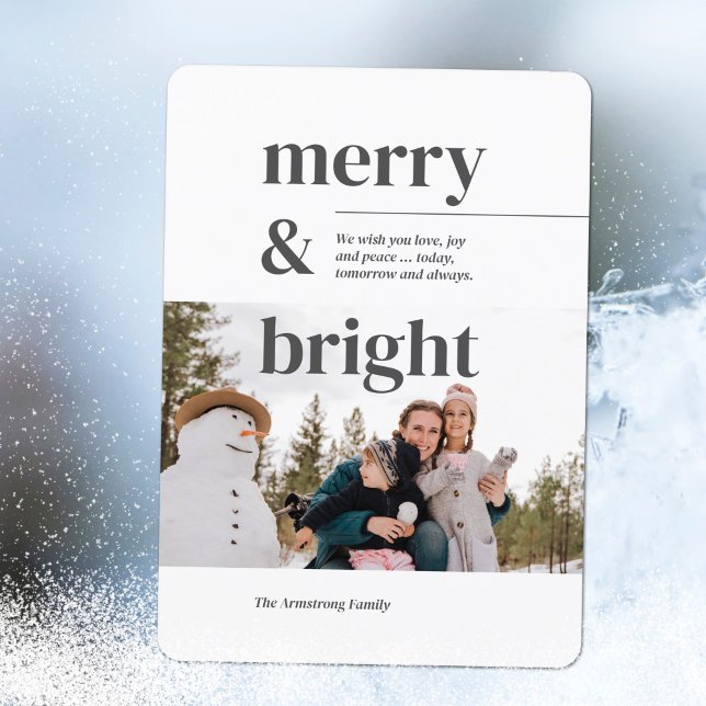 Merry & Bright Minimalist White & Grått Photo Julkort (Minimalist White Typography Merry Bright Photo Holiday Card ©Susanne Sachers - Sunny Mind Design 🌞)