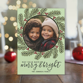 Merry Bright Modern Jul Grenar Photo grönt Julkort