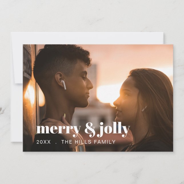 Merry & Bright Modern Photo Christmas Holiday  Julkort (Framsida)